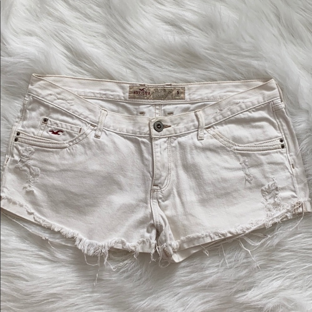 Hollister Ivory Low Rise Destroyed Shorts